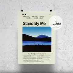 Plakat filmu "Stand By Me po polsku". Cztery sylwetki chłopców na tle jeziora i gór.