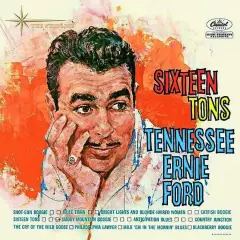 Okładka albumu Tennessee Ernie Ford "Sixteen Tons". Portret artysty z charakterystycznym wąsem i pierścieniem na palcu.